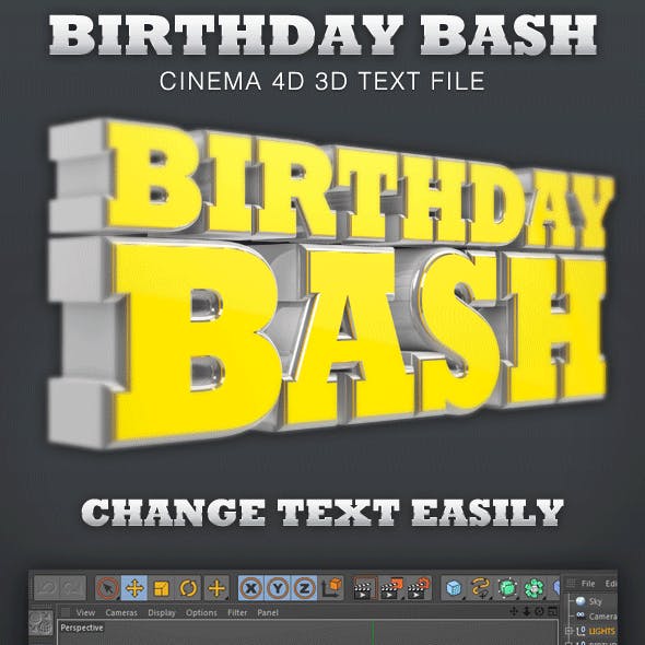 Birthday Bash Cinema 4D 3D Text File