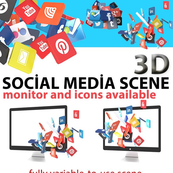 Monitor Scene with 3d Social Icons