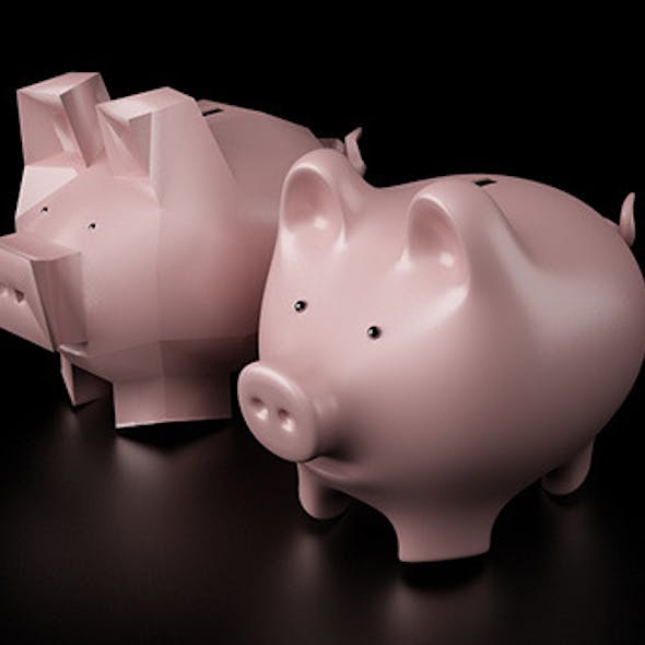 Piggy Bank as High Poly and Low Poly