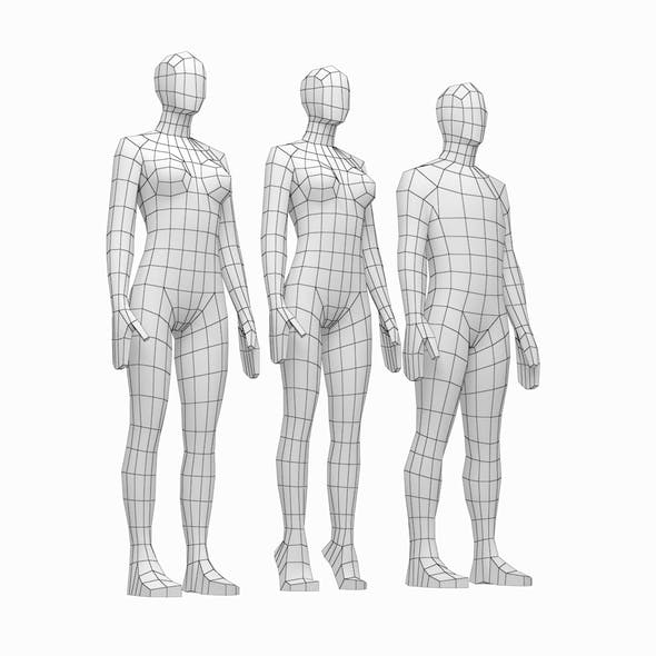 Male and Female Low Poly Base Mesh in Rest Pose